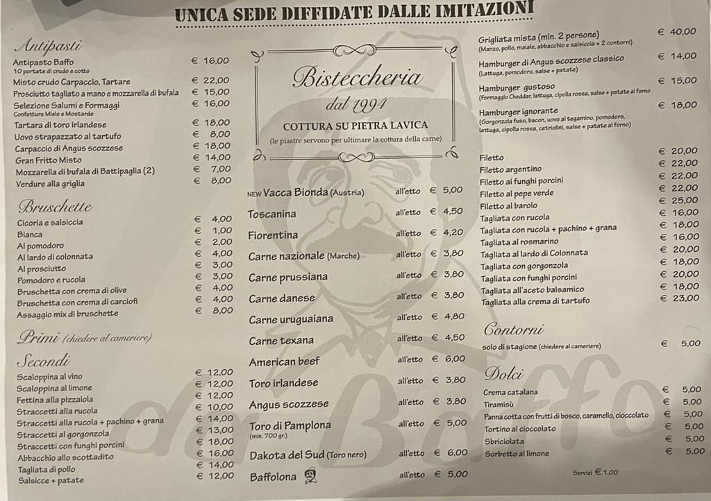 "Da Baffo" Steakhouse menu 1