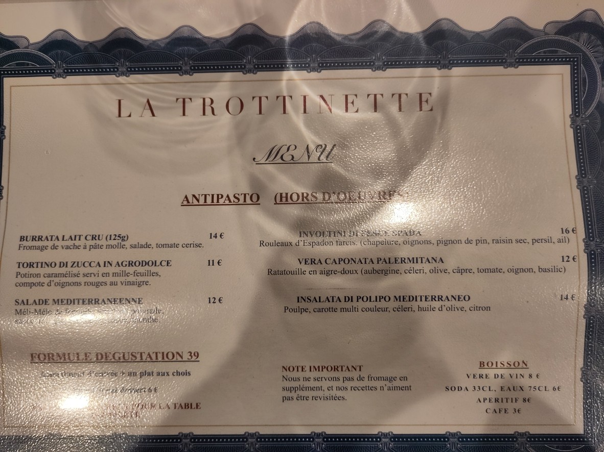 La Trottinette menu 1