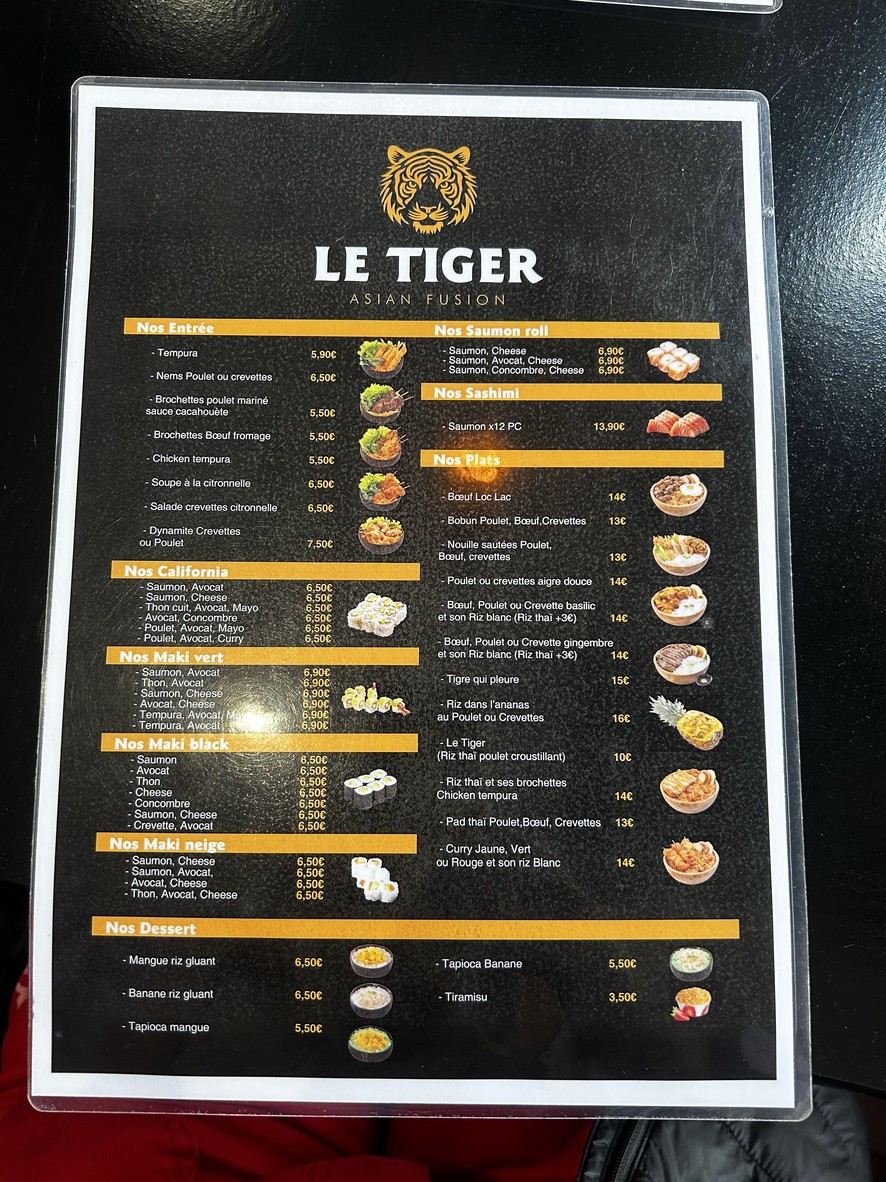 Le Tiger Asian FOOD menu 1