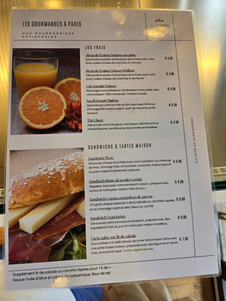 Les Gourmandes à Paris menu 1