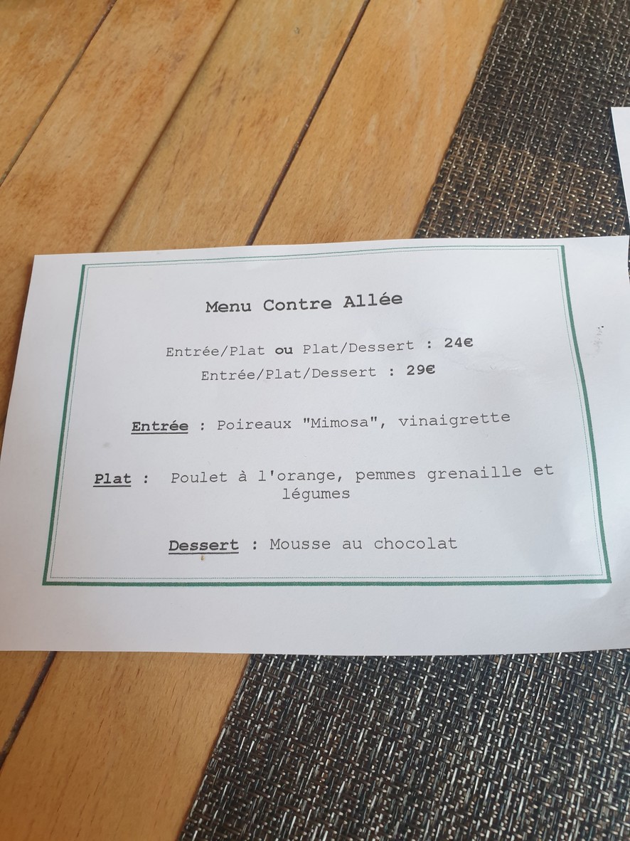 La Contre Allée menu 1