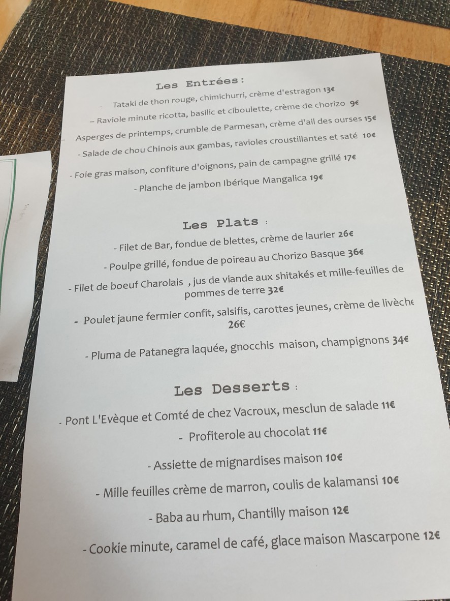 La Contre Allée menu 3