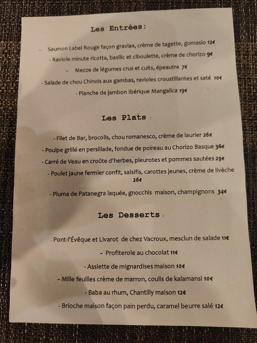 La Contre Allée menu 4