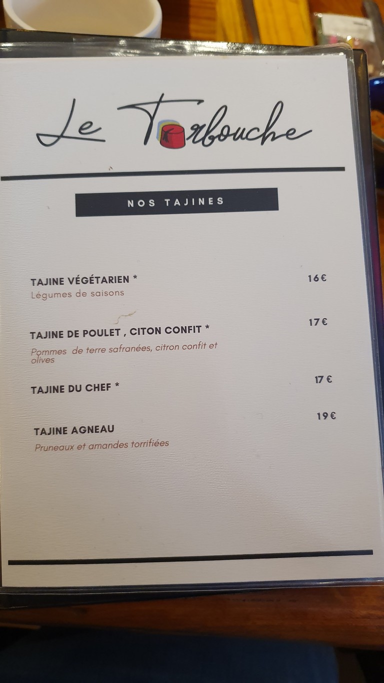 Restaurant marocain le Tarbouche menu 5