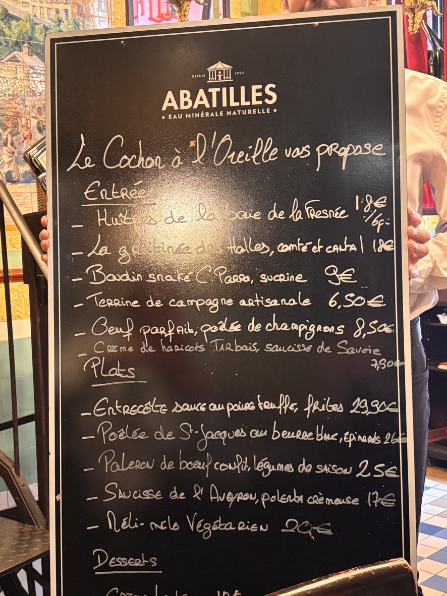 Le Cochon à l’Oreille menu 1