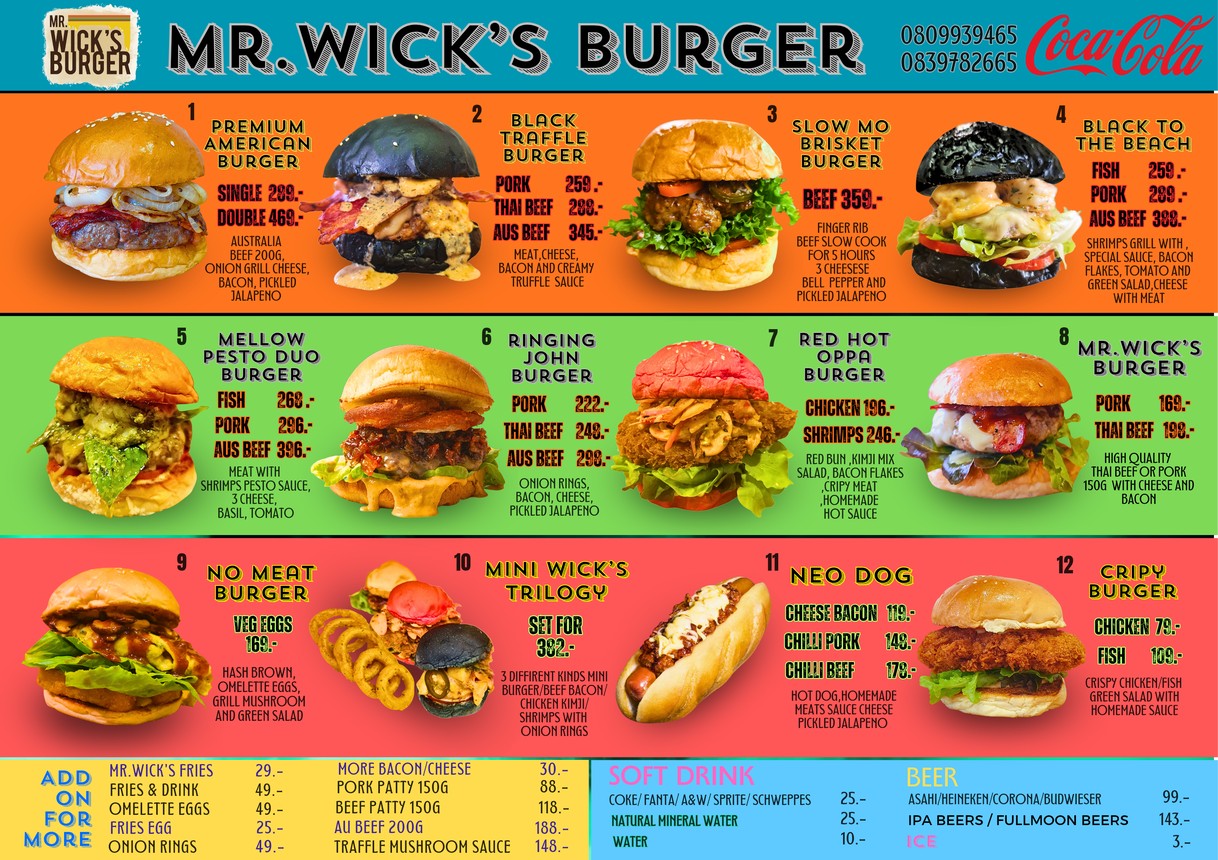 Mr.Wick's Burger Homemade Style Ladprao Dine-in and Delivery menu 1