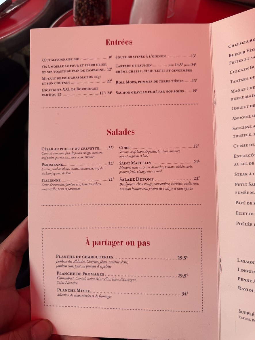 Dupont Versailles menu 1