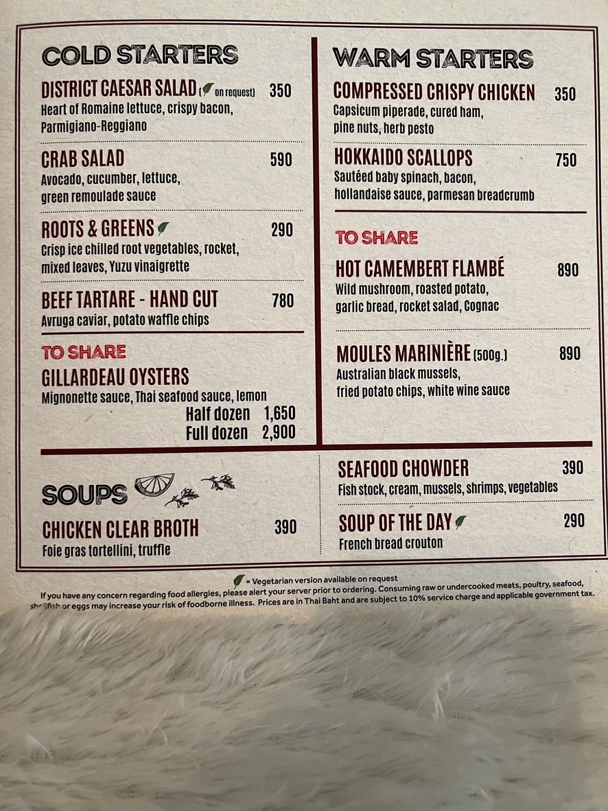 The District Grill Room & Bar menu 1