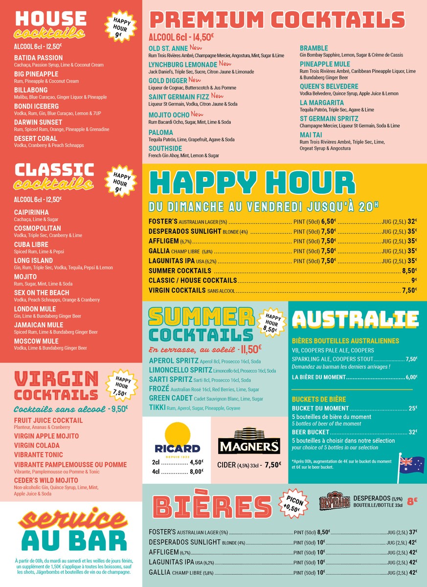 Café Oz Denfert - The Australian Bar menu 2