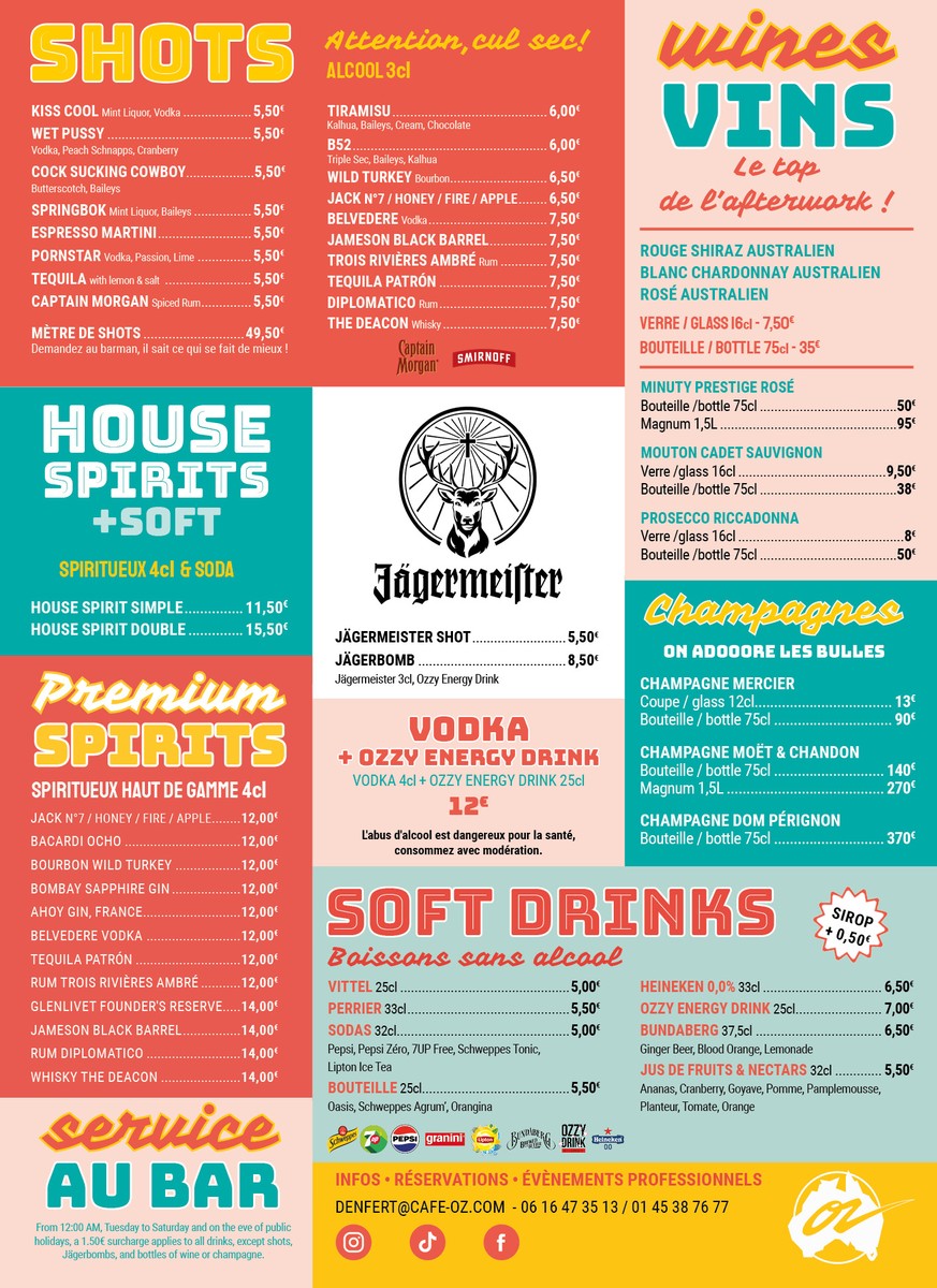 Café Oz Denfert - The Australian Bar menu 3