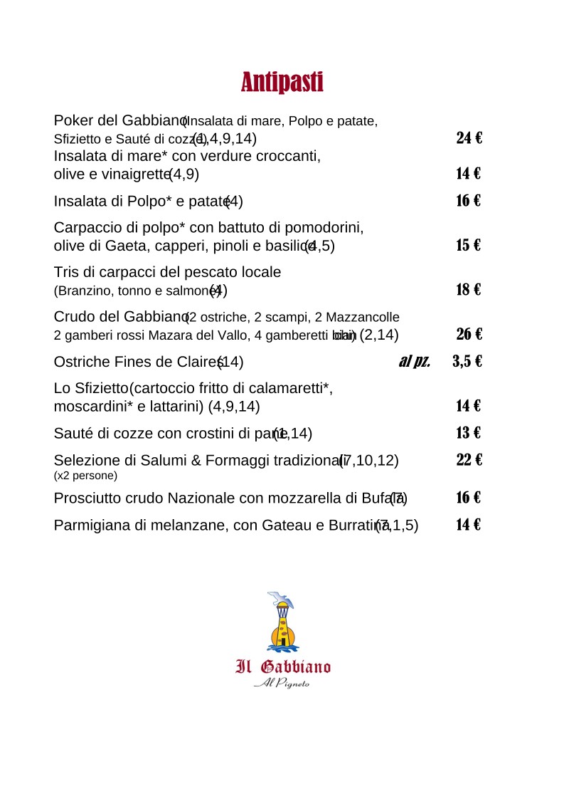 Il Gabbiano al Pigneto dal 1985 menu 1