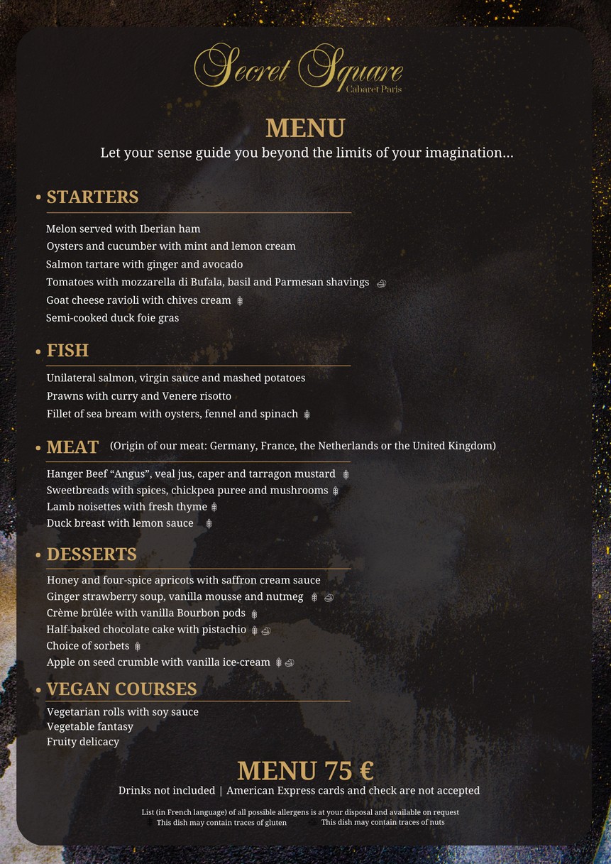 Secret Square Strip Club menu 1