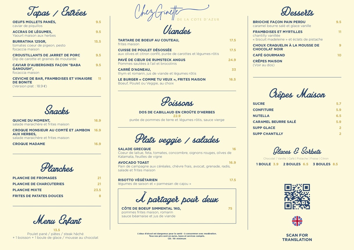 Chez Ginette menu 1