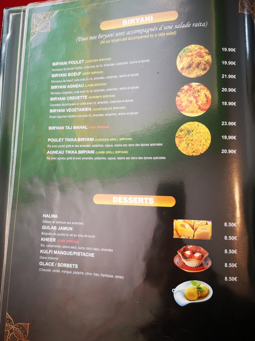 Taj-Mahal-Paris-centre-halal-100%- Tour-Eiffel menu 6