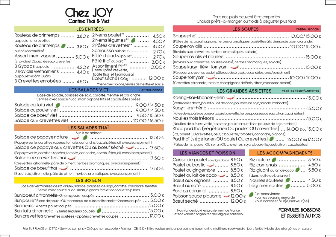Chez Joy menu 1
