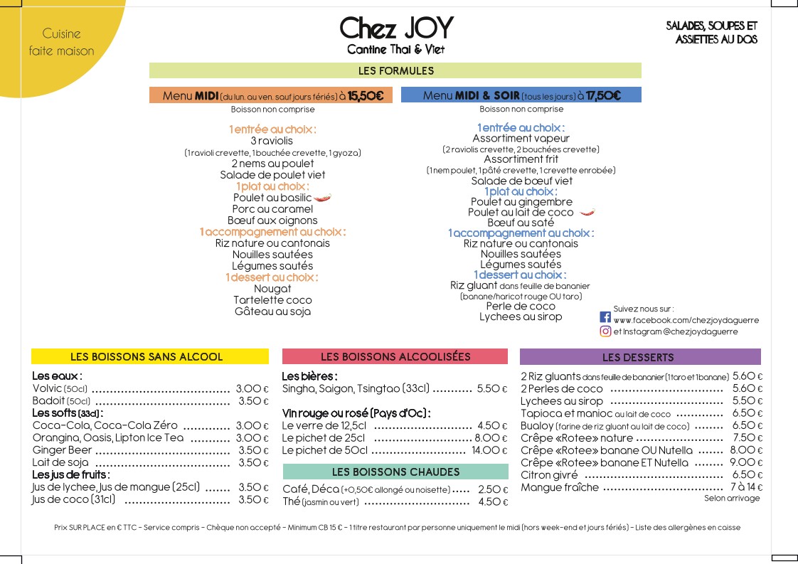 Chez Joy menu 2
