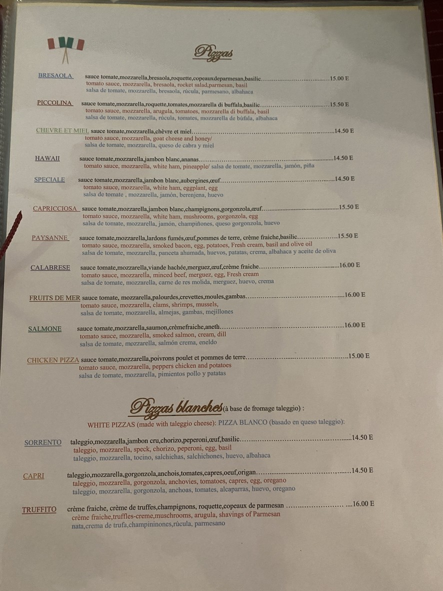 La Piccolina menu 1