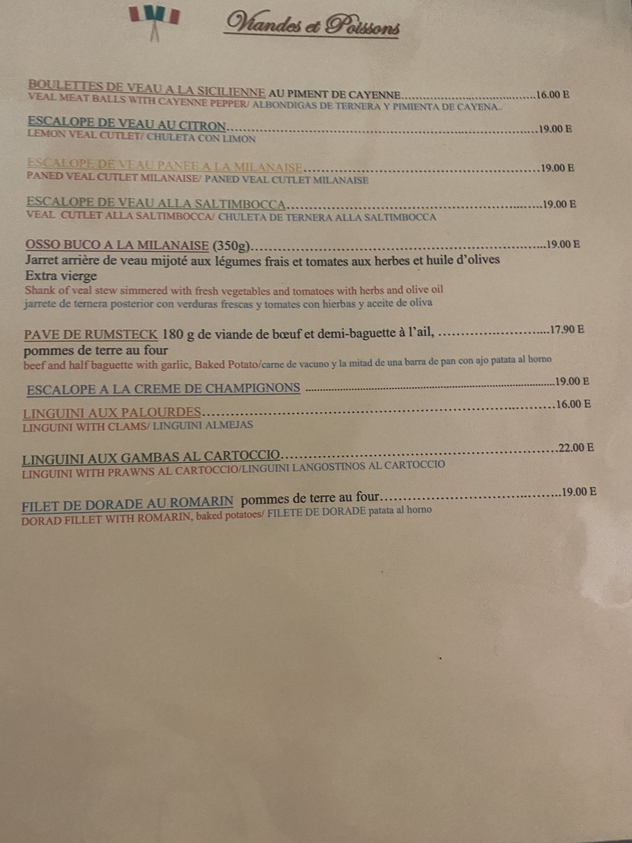 La Piccolina menu 2