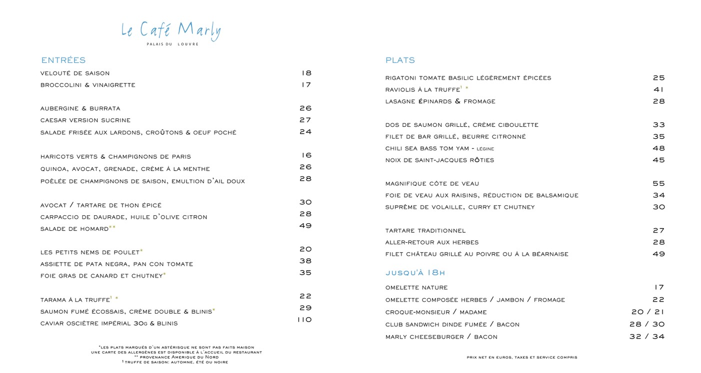 Le Café Marly menu 1