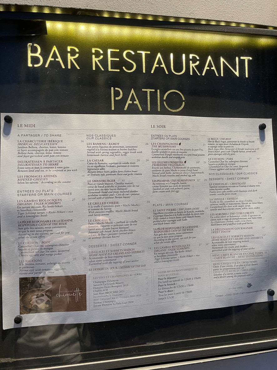 Chiquette menu 1