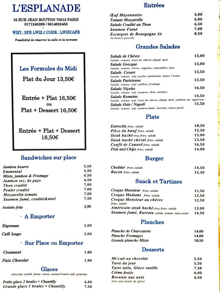 L'Esplanade menu 1