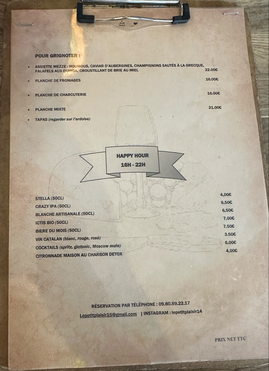 le petit plaisir menu 1