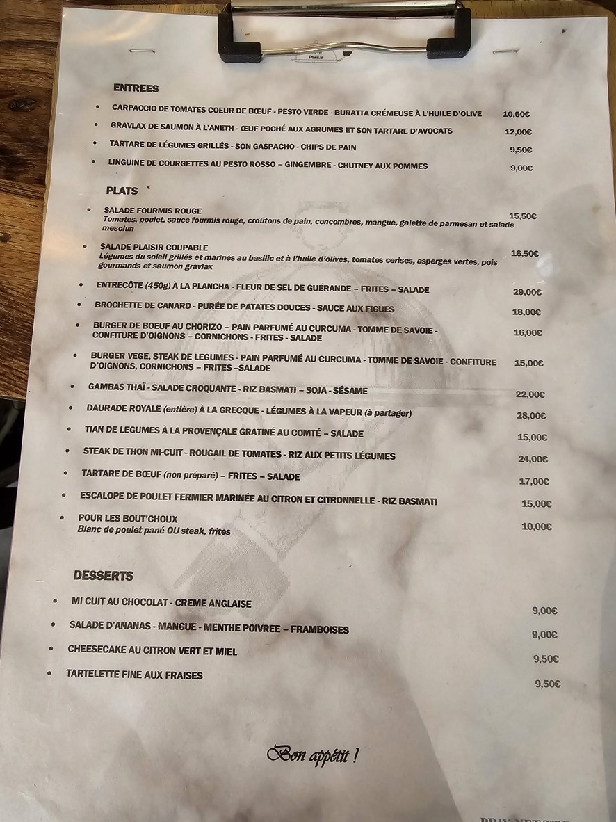 le petit plaisir menu 2
