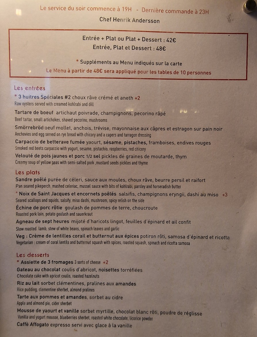 Le Fumoir menu 1