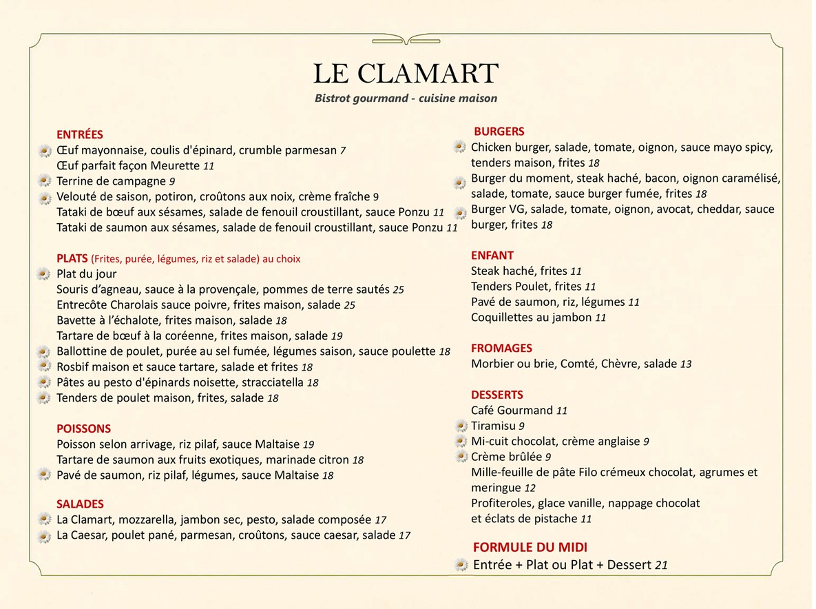 Brasserie Le Clamart menu 1