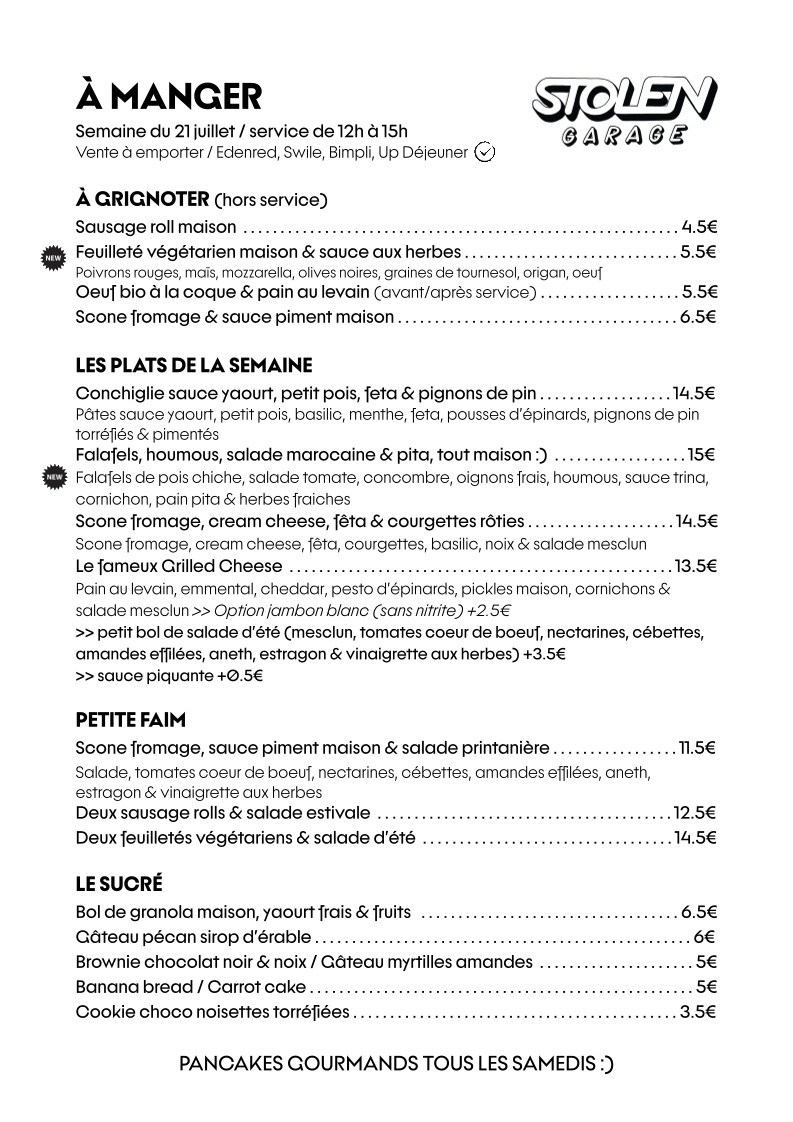 Stolen - Café Restaurant Vélo menu 1
