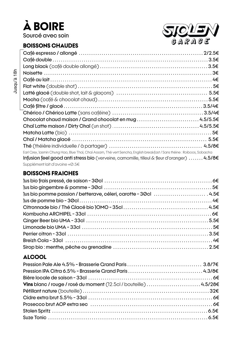 Stolen - Café Restaurant Vélo menu 2