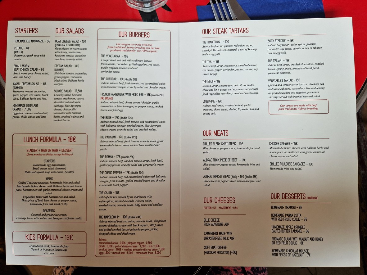 Il était un square - Burger paris menu 1