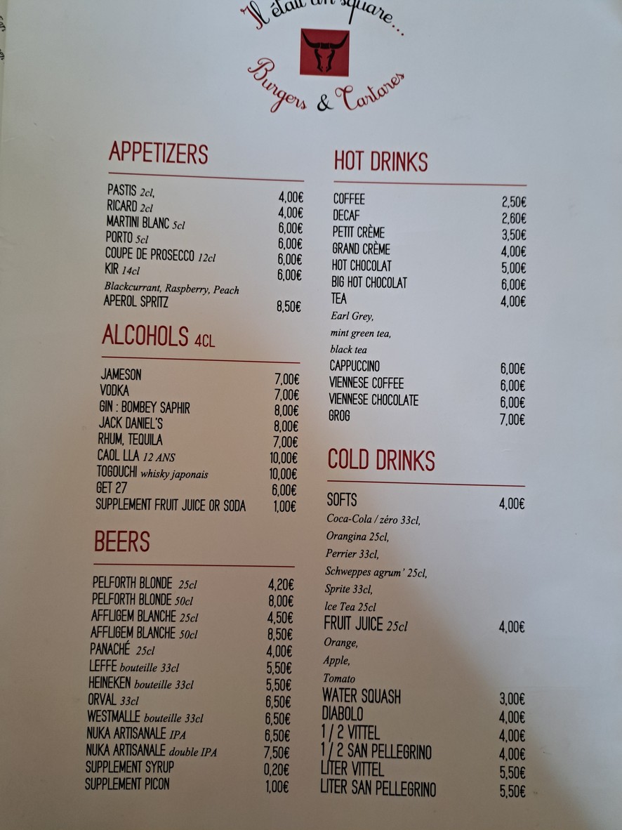 Il était un square - Burger paris menu 2