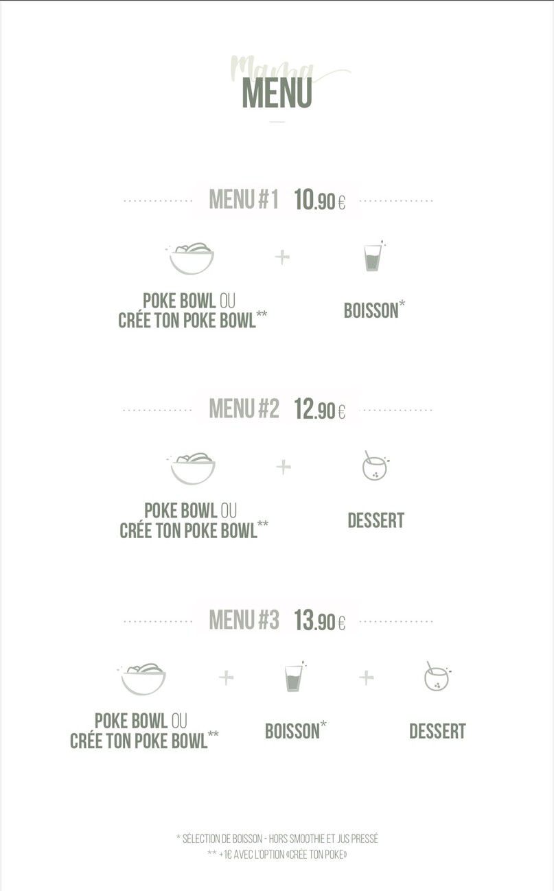 Mama Hilo - Restaurant de poké menu 1