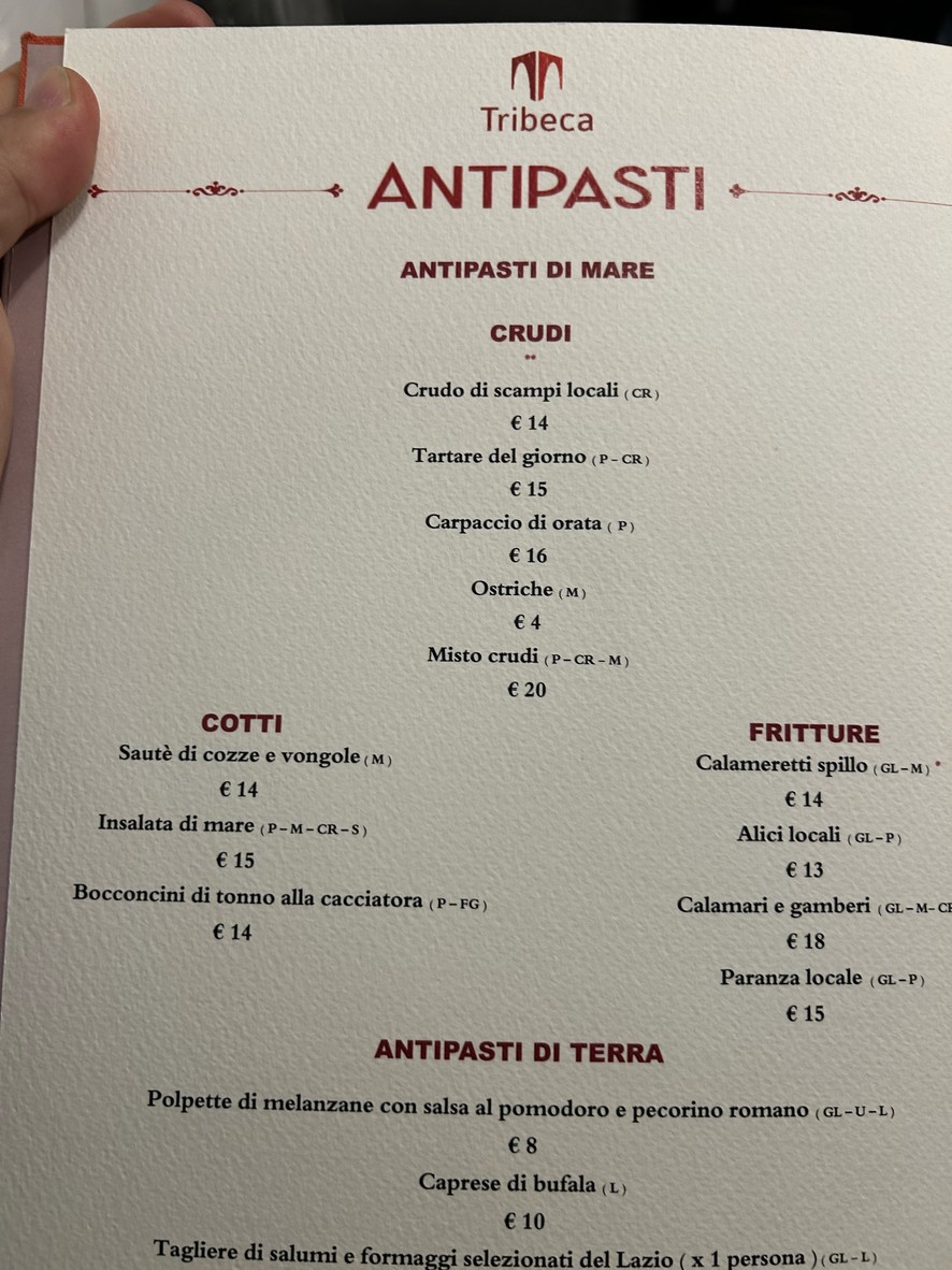 Tribeca menu 1