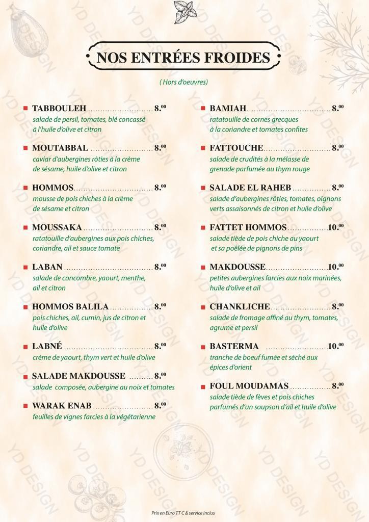 Le Beyrouth menu 1
