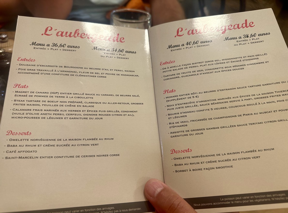 L'Aubergeade menu 2
