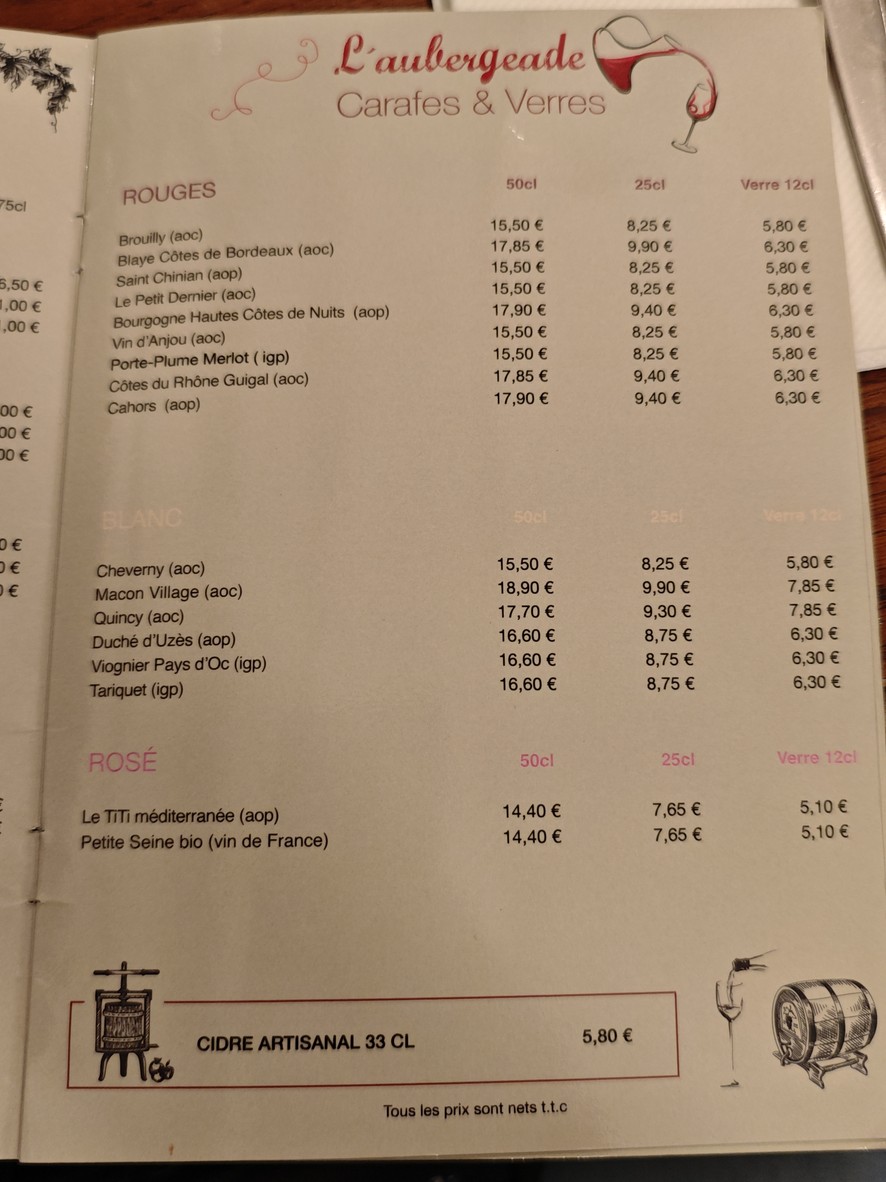 L'Aubergeade menu 5