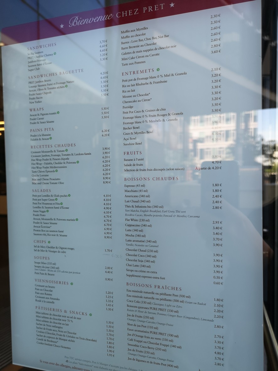 Pret A Manger Avenue de France menu 1