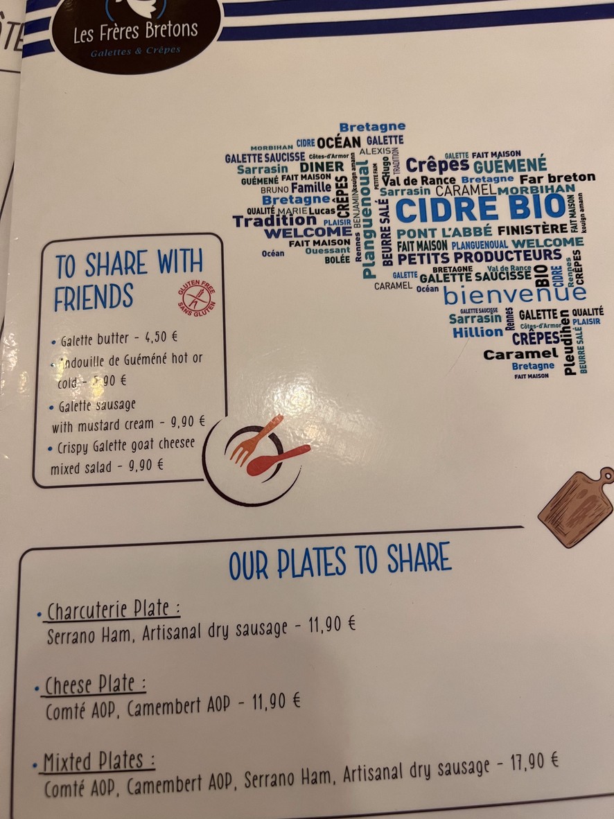 Les Frères Bretons menu 1