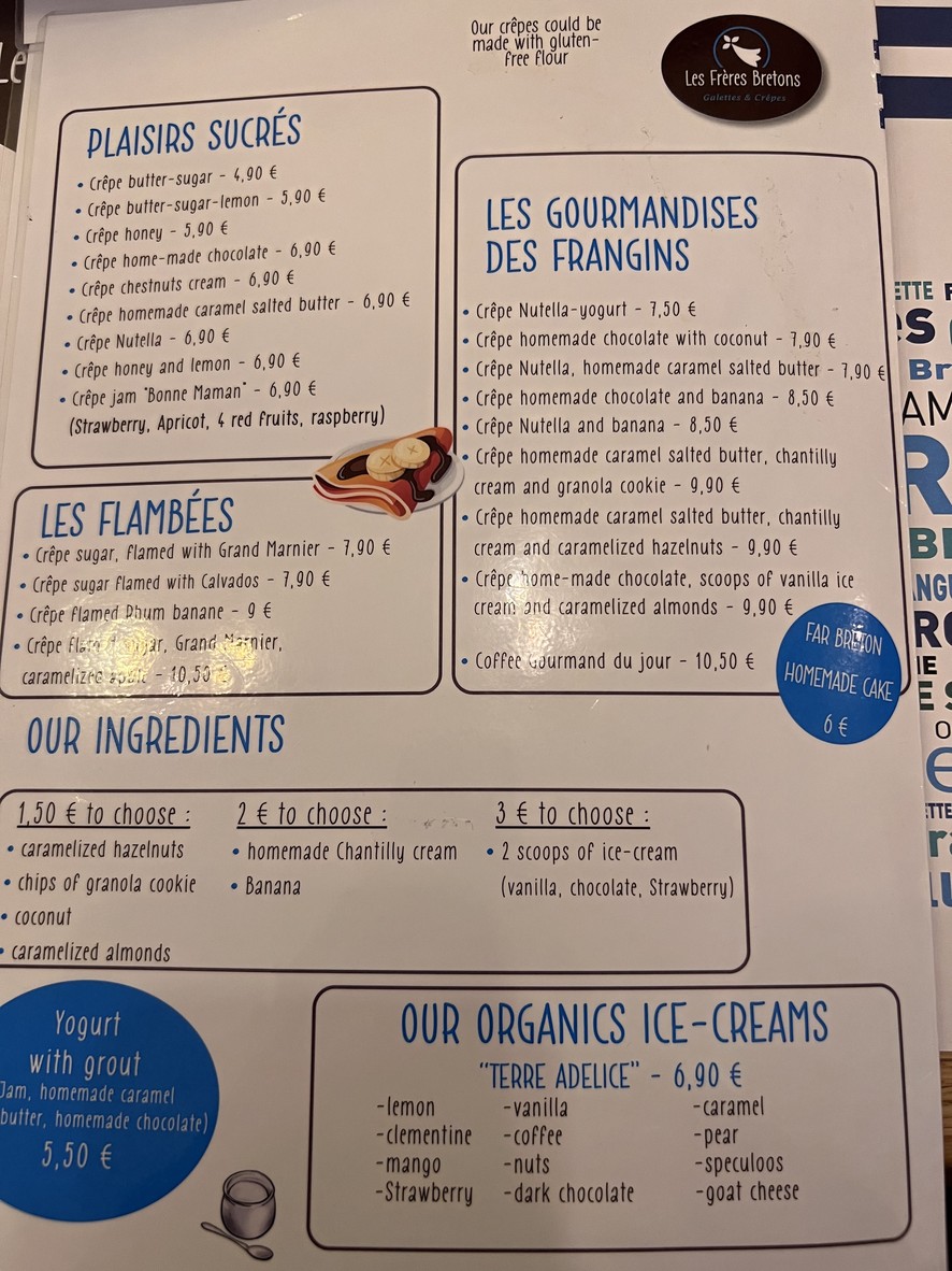 Les Frères Bretons menu 3