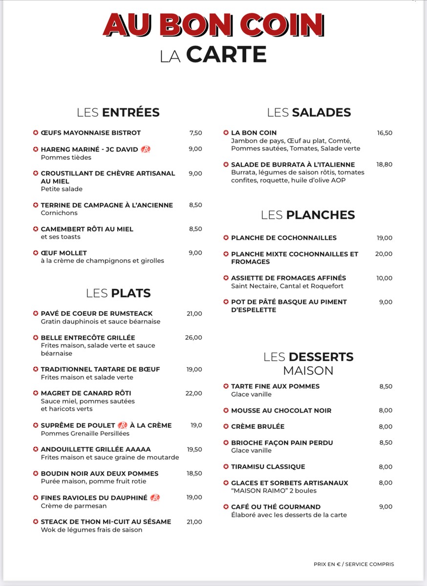 Au Bon Coin menu 1