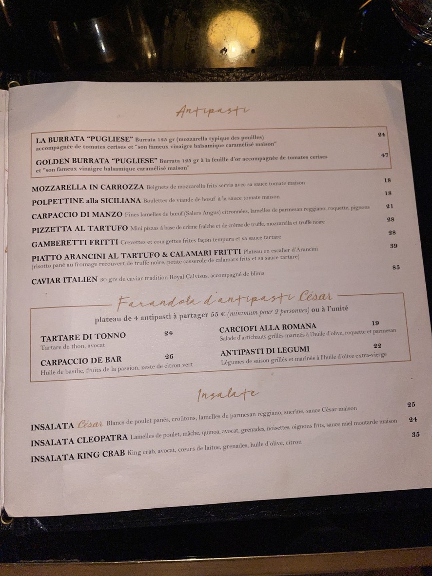 César Paris menu 1