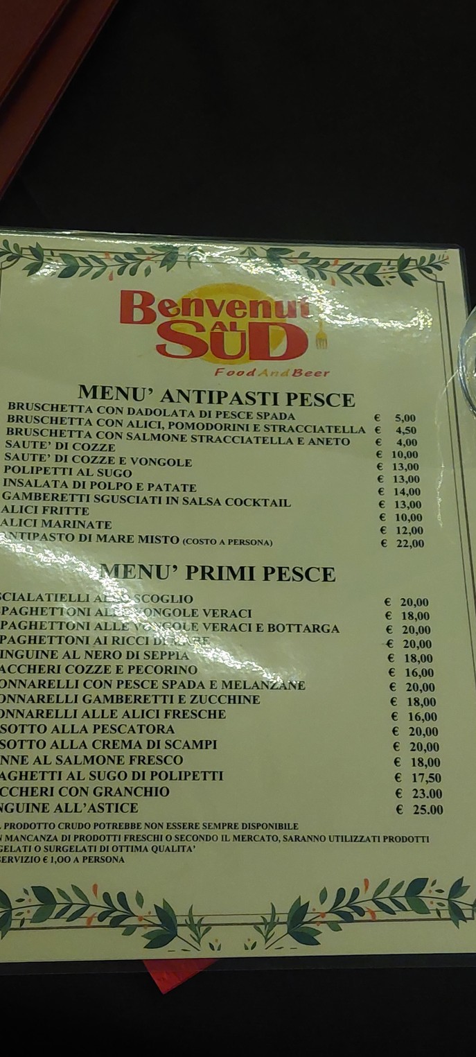 Benvenuti al sud food menu 1