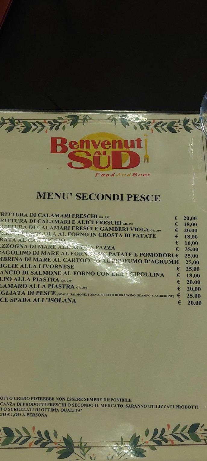 Benvenuti al sud food menu 2