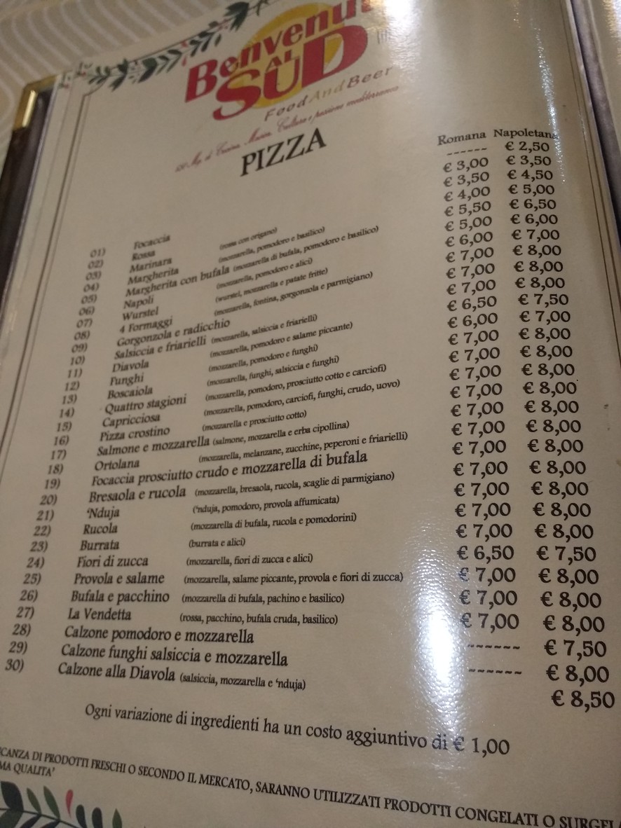 Benvenuti al sud food menu 3