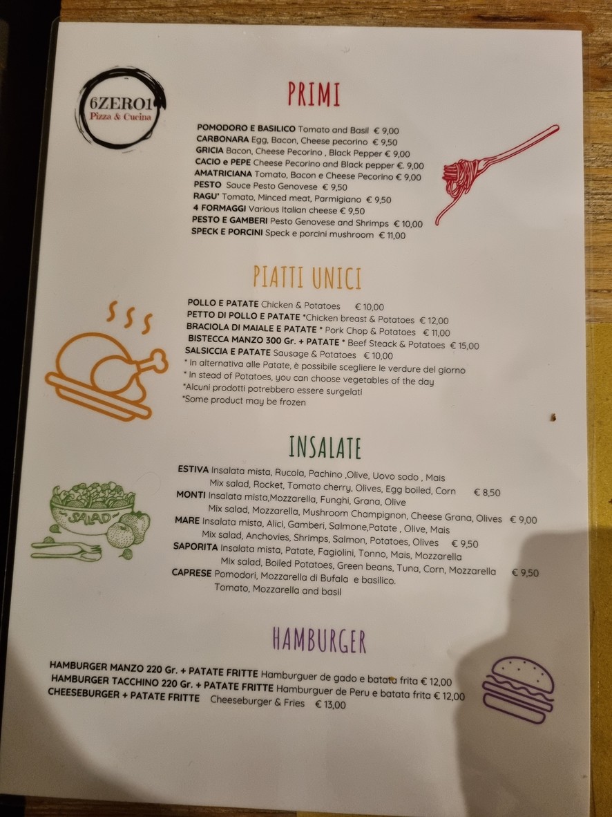 6zero1 Pizza & Cucina menu 1