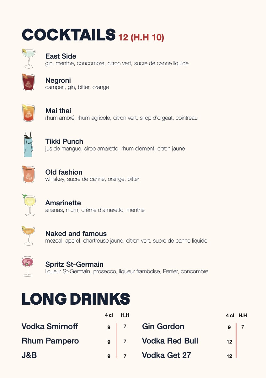Eden Park Pub Paris menu 1