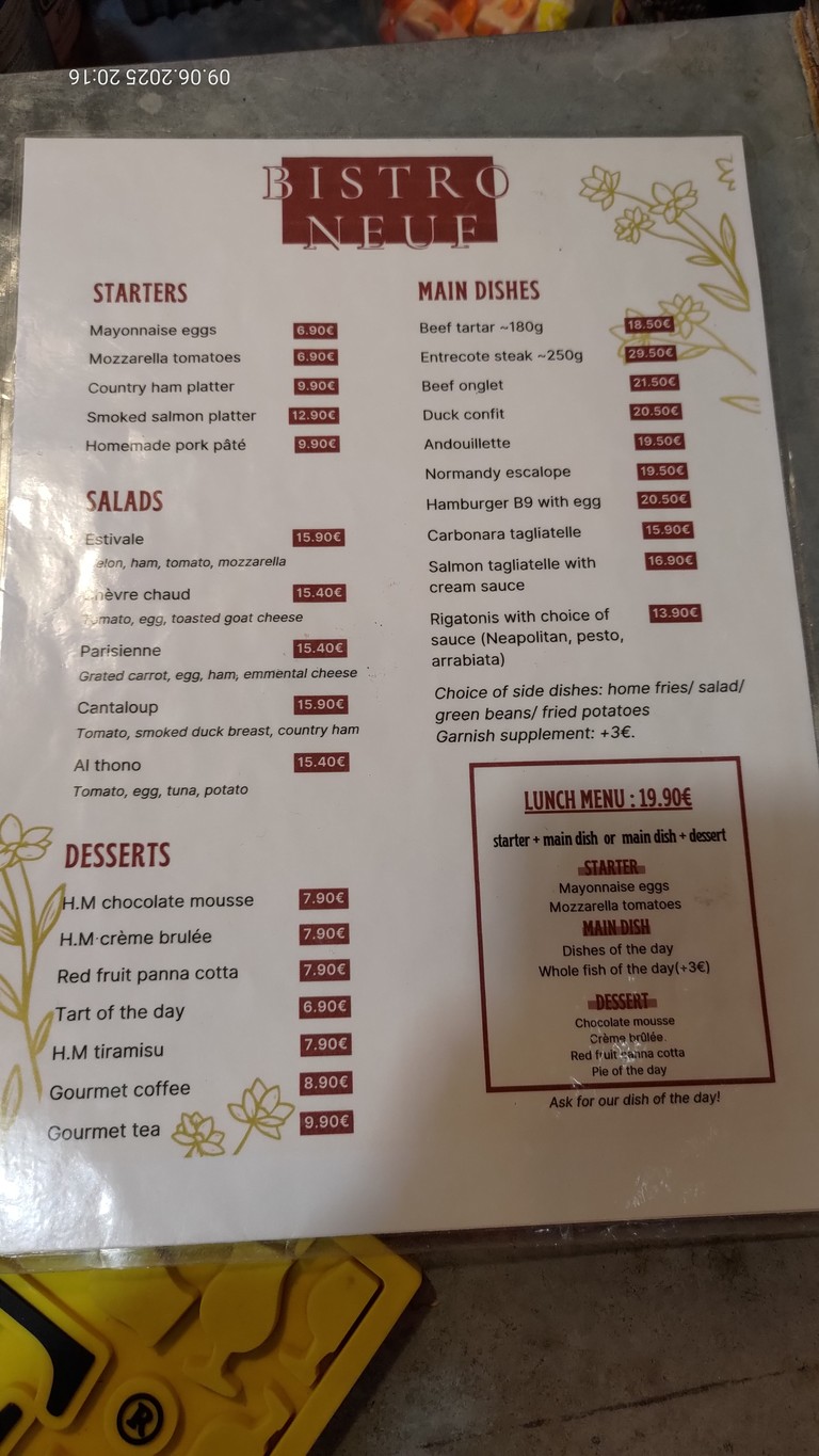 Bistro Neuf menu 1