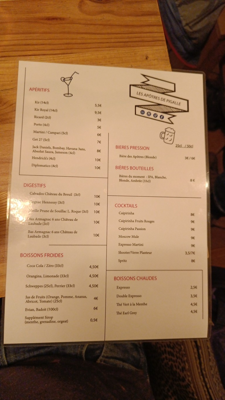 Les Apôtres de Pigalle menu 2